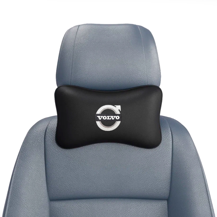 Подушки под шею Подушка под шею черная с вышивкой Volvo (Черно-белая)