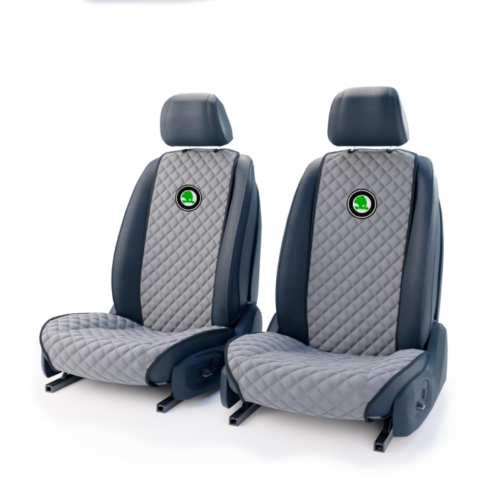 Накидки на сидения Комплект передних серых накидок с вышивкой Skoda